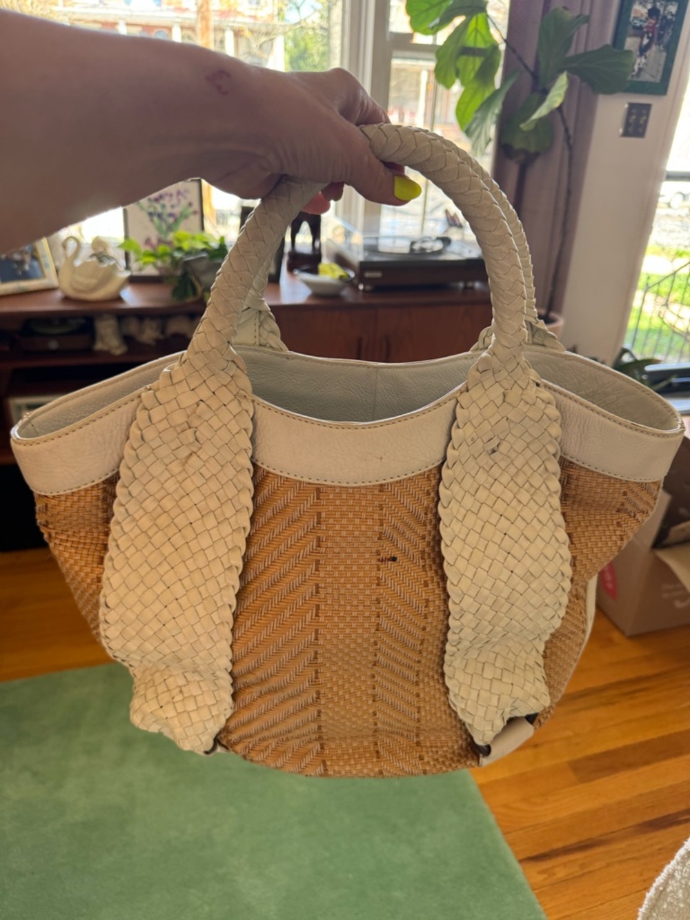 Cole Haan Woven Tan and Cream Braided-Handle Tote - Picture 3 of 3